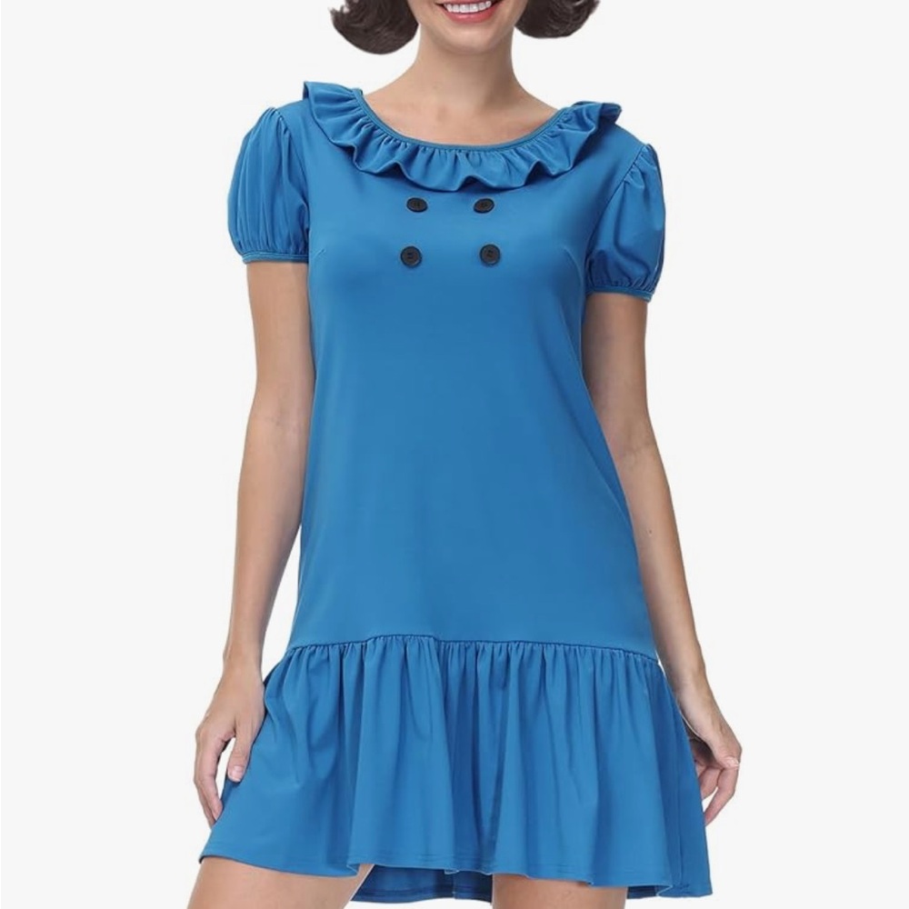 Peanuts Lucy Blue Puff Sleeve Dress with Wig